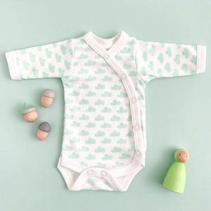 Preemie Bodysuit, Mint Clouds, Premium 100% Organic Cotton